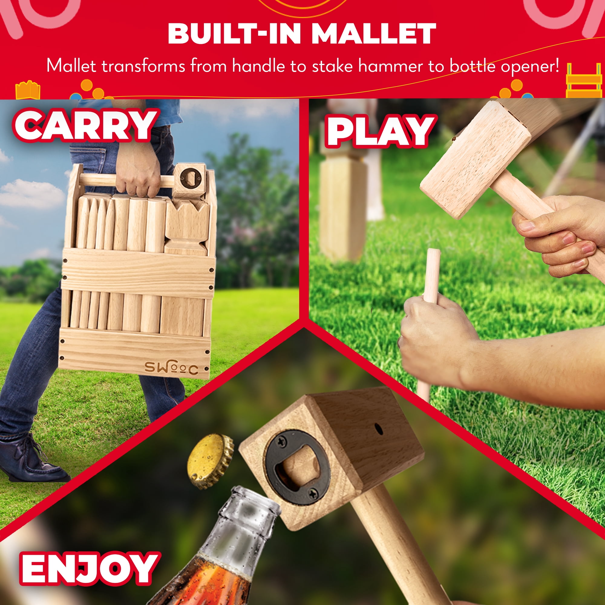 SWOOC - Kubb Yard Game Set - Premium Hardwood Viking Chess w/ Crate - Adults & Children Age 6 to 100