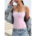 thumbnail image 4 of Women'S Lace Y2K Square Neck Strap Tank Top Sleeveless Going Out Party Club Basic Shirt Pink L, 4 of 7