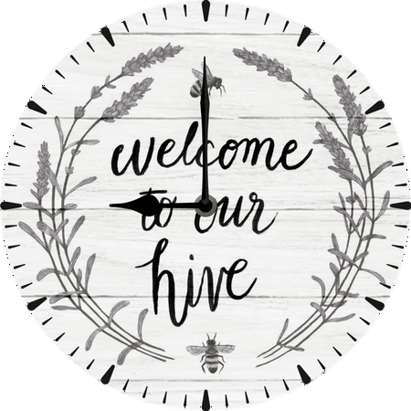 Farmhouse Wooden Wall Clock - 10 Inch Welcome To Our Hive Battery Operated Silent Non Ticking Vintage Rustic Distressed Wood Clock Home Decor for Kitchen, Living Room, Bedroom, Office