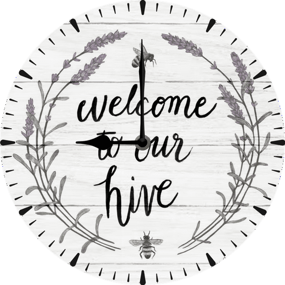 Farmhouse Wooden Wall Clock - 10 Inch Welcome To Our Hive Battery Operated Silent Non Ticking Vintage Rustic Distressed Wood Clock Home Decor for Kitchen, Living Room, Bedroom, Office