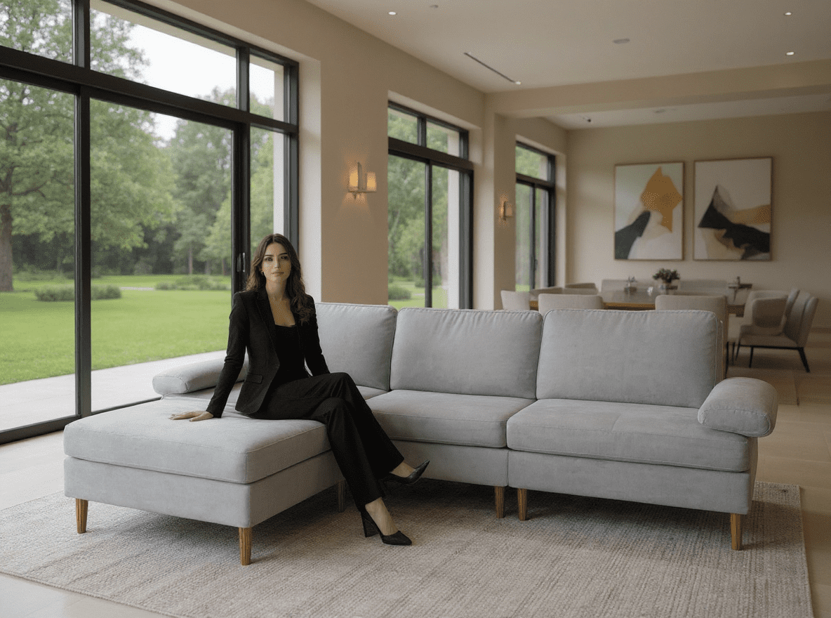 Gewnee 102.4'' Modern Convertible L-Shaped Sofa, 3-Seater with Movable Ottoman for Living Room & Apartments( Light Gray)