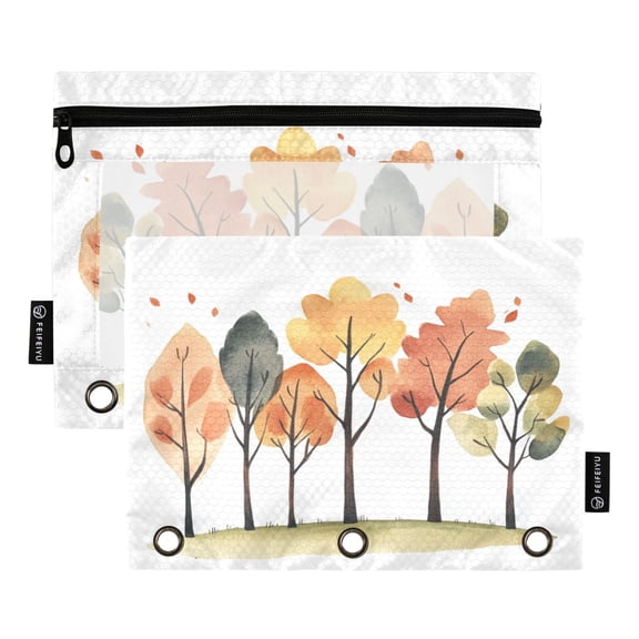 2 Pack Pencil Bag 9.84x6.1 Inch 3-Ring Page Turning Folder Zipper Pencil Case Pencil Bag Page Turning File Bag Beautiful Cartoon Orange Tree