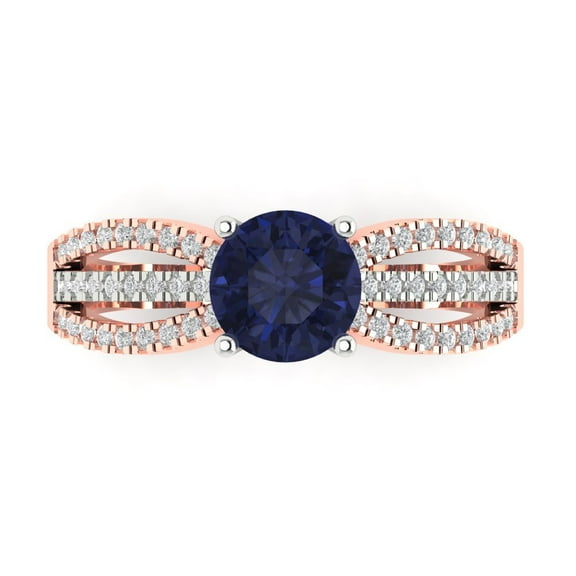 Solitaire with Accents Engagement Ring for Women - 1.27ct Simulated Blue Sapphire in 18K White/Rose Gold Promise Ring