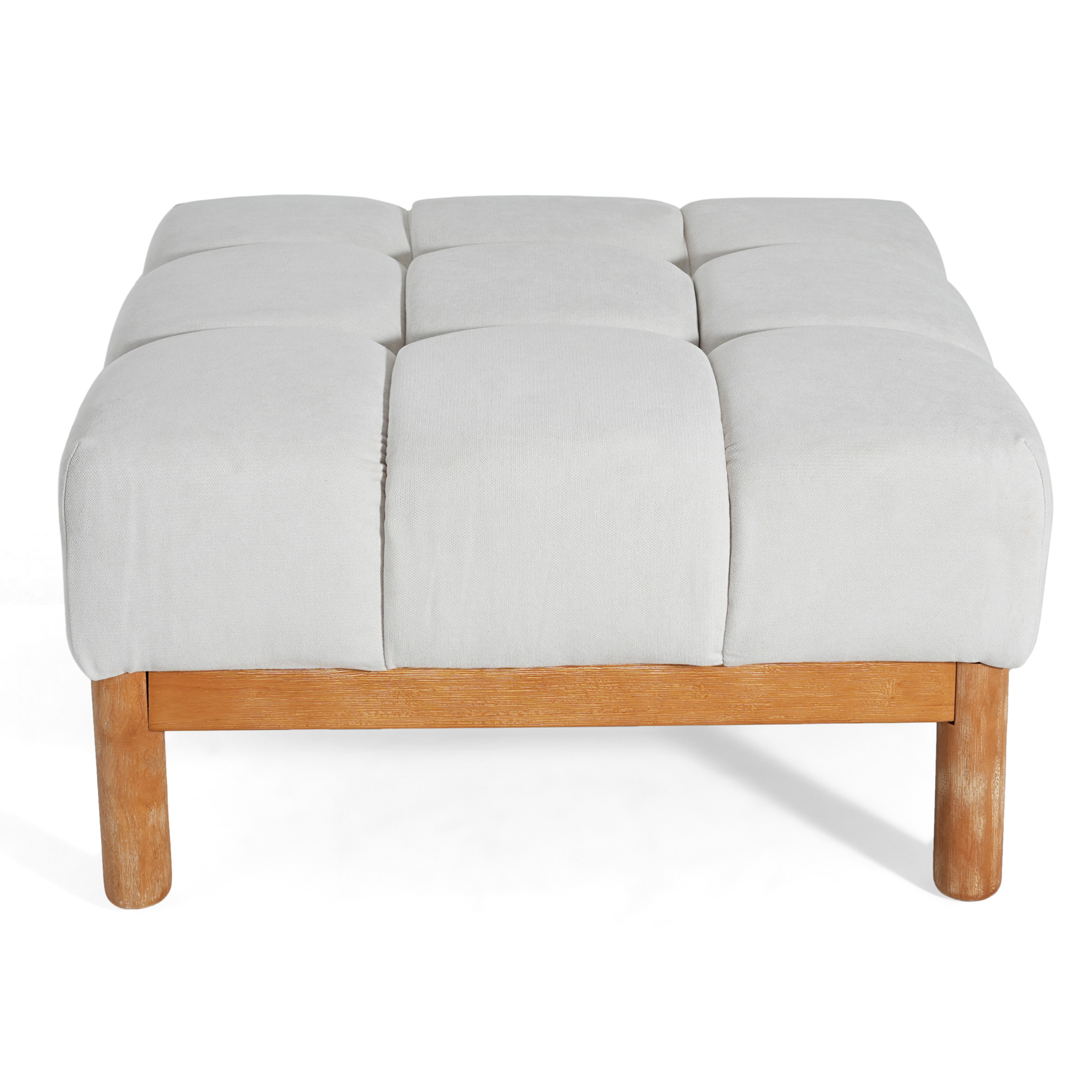Christopher Knight Home 33" Modern Deep Biscuit Tufted Upholstered Square Ottoman with Wood Base, White