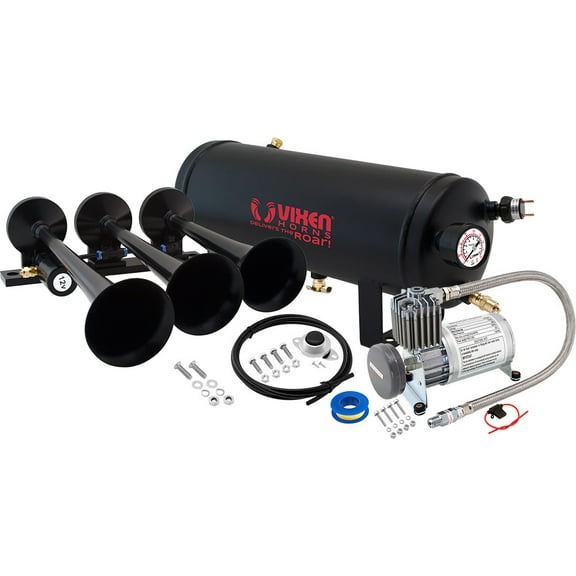 Vixen Horns Train Horn Kit for Trucks/Car/Semi. Complete Onboard System- 150psi Air Compressor, 1.5 Gallon Tank, 3 Trumpets. Super Loud dB. Fits Vehicles like Pickup/Jeep/RV/SUV 12v VXO8815/3118B