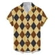 thumbnail image 3 of Camisas De Sport Para Hombre Camisa casual de verano con estampado de rombos para hombre Camisa de manga corta con cuello vuelto (Brown, 3XL), 3 of 4