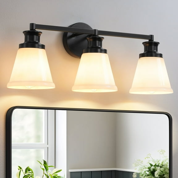 Bathroom Vanity Light Fixtures 3 Lights Modern Bathroom Lighting Fixtures Over Mirror with Frosted Milky Glass Shade Black Wall Sconce for Bath Bedroom