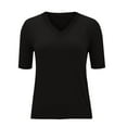 thumbnail image 4 of Short Sleeve Sweater for Women, Yigetop Women's Round Neck Short Sleeved Loose T Shirt with A Knit Bottom Short Top Sweater Shirts for Women Black, XL, 4 of 9