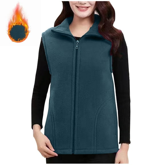 Fnooota Womens Fleece Vest, Lightweight Thermal Zip up Lapel Collar Winter Outerwear with Pockets Blue Size XL-4XL