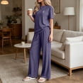 thumbnail image 4 of ABSUYY Womens Loungewear Set Two Piece Ribbed Knit Wide Leg Pants Crew Neck Short Sleeve Oversized Relaxed Fit Gray,Size Free Size, 4 of 7