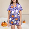 thumbnail image 2 of NOLDARES Halloween Girls Pajamas Set Ghost Pumpkin Print Short Sleeve Button Down 2 Piece Loungewear Sets Sleepwear,Dark Purple,12-13 Y, 2 of 6