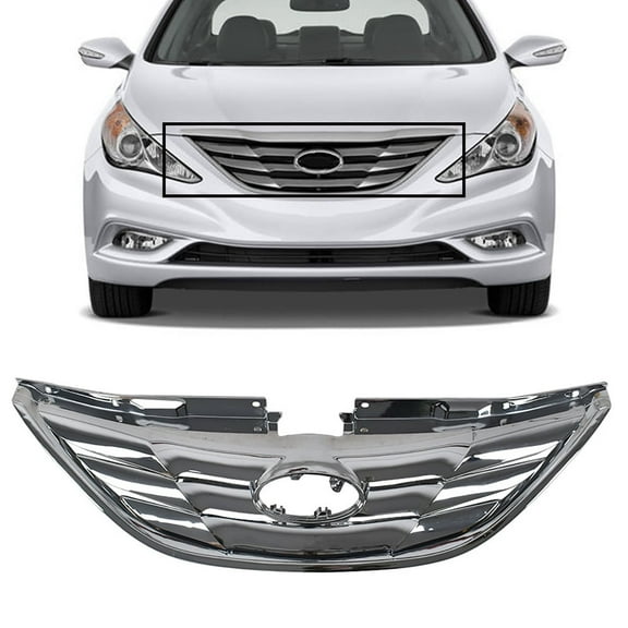 Labwork Front Upper Grille Fit for 2011 2012 2013 Hyundai Sonata, Chrome Grill