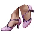 thumbnail image 2 of Women Dance Shoes 2.2" Ankle Strap Latin Dancing Heels Shining Glitter Stiletto Heels -Type F Purple US Size 8, 2 of 7