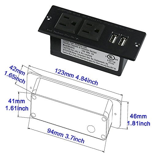 Tira de alimentación de escritorio con 2 tomacorrientes 2 USB 2.1A Ins