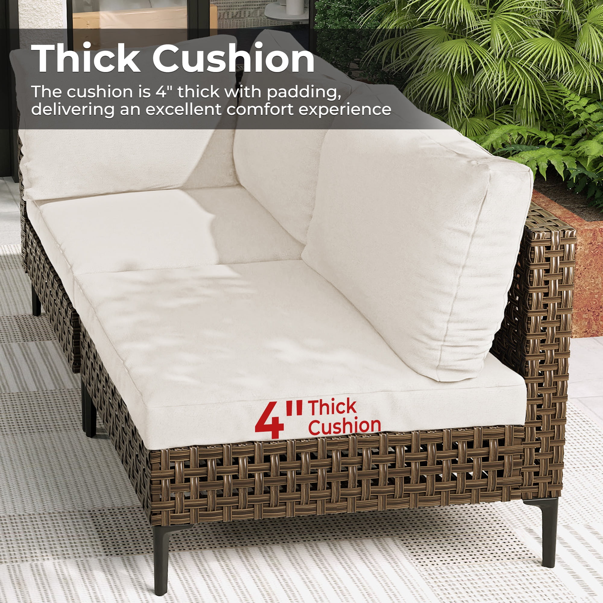 GRANDPATIO Boho 7-Piece Open Weave Wicker Patio Furniture Set, Outdoor Conversation Set with Thick Cushions, Beige Cushion&Brown Wicker