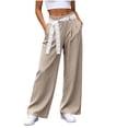 thumbnail image 6 of LIaqionyy Women's Straight Leg Pants Drawstring Elastic Waist Casual Lightweight Fashion Trousers with Pockets, 6 of 9
