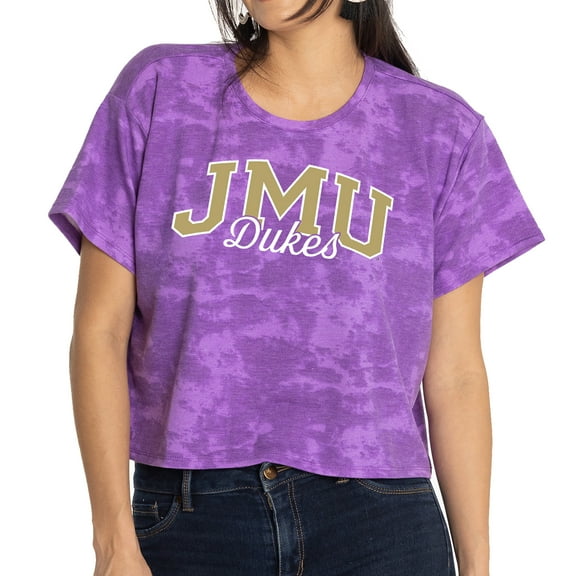 Women's Purple James Madison Dukes Kimberly Tie-Dye Tri-Blend Cropped T-Shirt