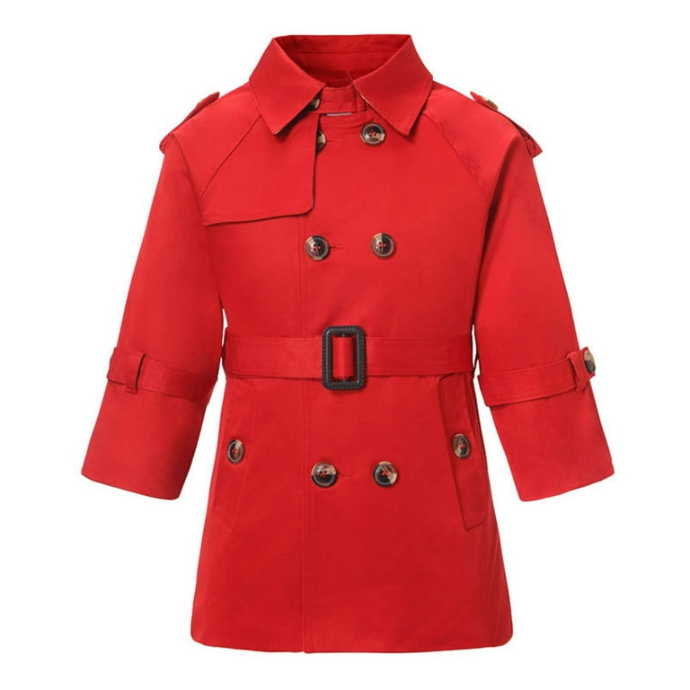 SERTG Kids British Style Trench Coat Open Front Long Sleeve Casual