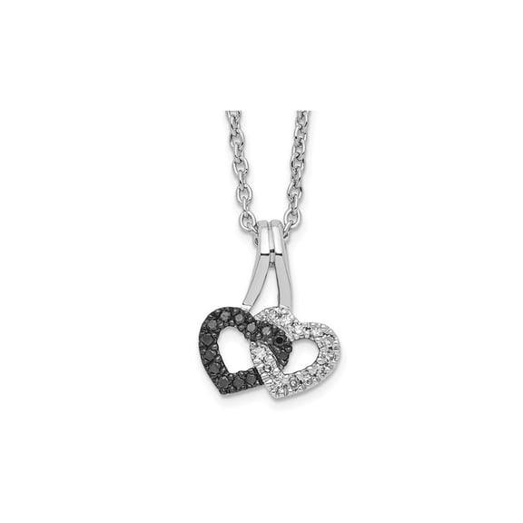 1/10 Carat (Ctw) Black & White Diamond Double Heart Pendant Necklace in Sterling Silver with Chain for Women
