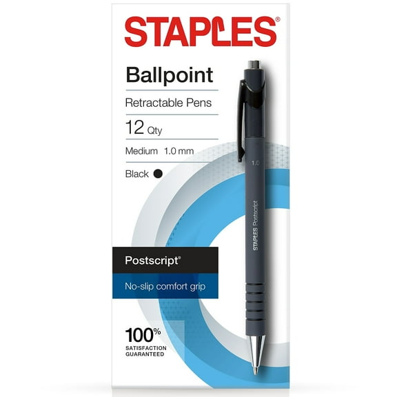Staples Retractable Ballpoint Pens Med Pt Blk Dz 18262
