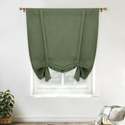 DriftAway Double Layer Linen Blackout Tie Up Curtains Thermal Insulated Fully Lined Balloon Roman Shade Bathroom Window Adjustable Rod Pocket for Small Window 39 Inch by 55 Inch Olive Green