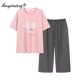 thumbnail image 1 of Conjunto de pijama hasta la pantorrilla para mujer, ropa de dormir de talla grande, Modal, con estampado a la moda, hasta la rodilla, de verano, 1 of 4