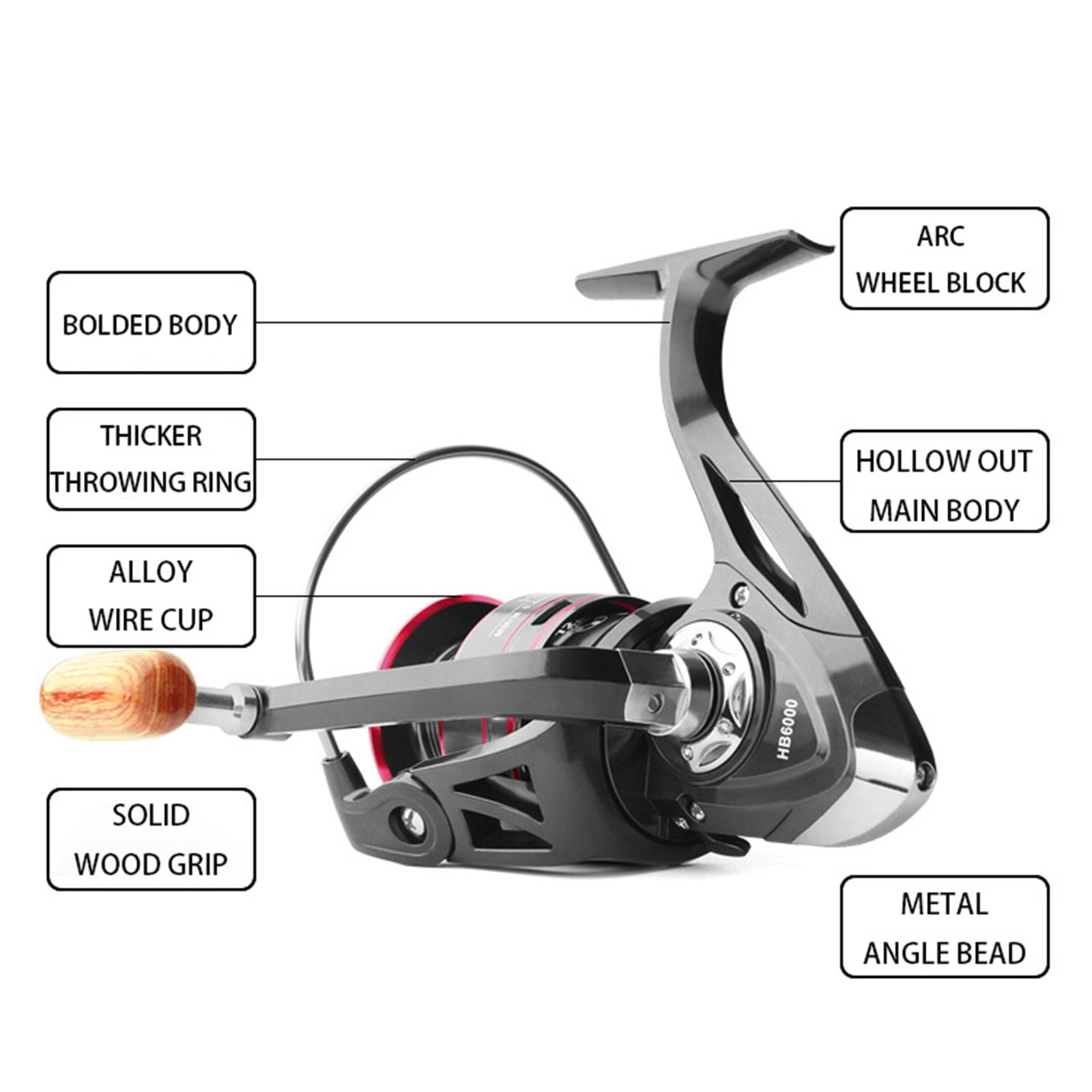 Spinning Fishing Reel 18lbs Max Drag Heavy Duty Saltwater Freshwater Fishing Reel with Alloy Spool Wood Handle 12 Bearings Smooth Casting Wheel Anti-Corrosion Metal Spool for Bass Trout Fishing