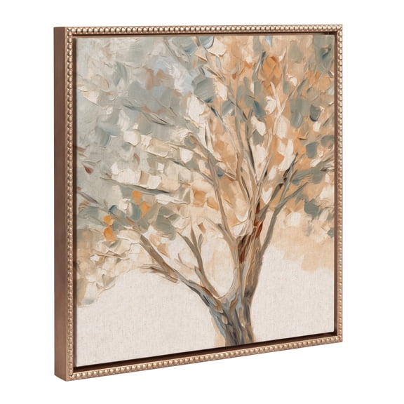 Kate and Laurel Sylvie Beaded Mediterranean Tree Vintage Framed Canvas Wall Art by The Creative Bunch Studio, 22x22 Gold, Rustic Tree Painting Art for Wall