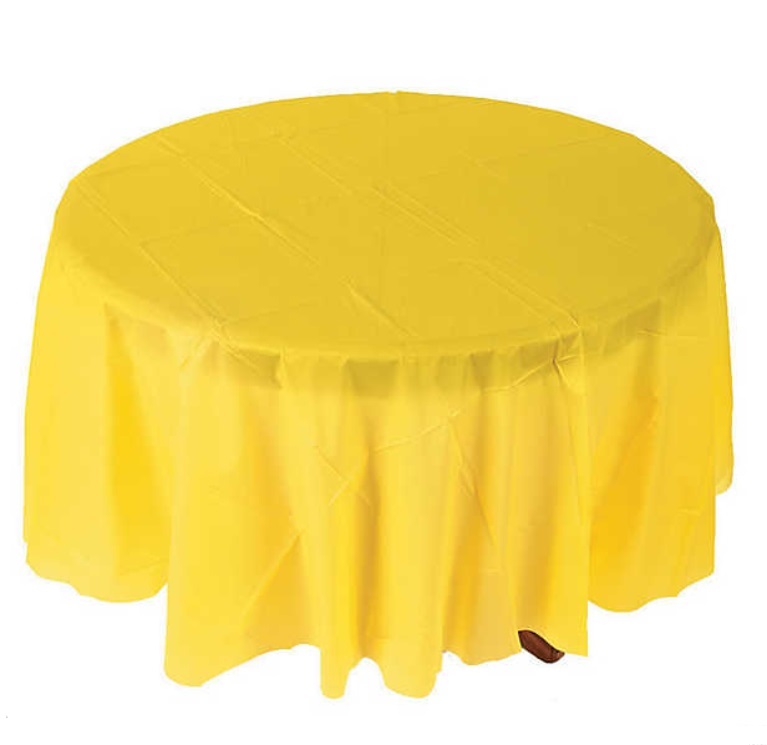 6 Piece Plastic Disposable Tablecloth 84 Inch Round Table Cover (Gold