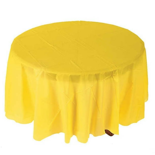 6 Piece Plastic Disposable Tablecloth 84 Inch Round Table Cover (Gold