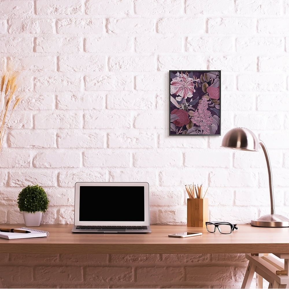 Stupell Industries Vintage Purple Bohemian Floral Illustration Black Framed by Daphne Polselli