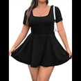 thumbnail image 1 of Vestido Mini para Mujer, Escote Cuadrado, Corta, Dobladillo con Volantes y Pantalones Cortos Incorporados, Negro, Talla XL, 1 of 10