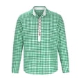 thumbnail image 3 of Lovzfmll Men's Color Block Plaid Button-Down Long Sleeve Shirt, Fashion Collared Top Mint Green, L, 3 of 5