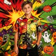 thumbnail image 4 of Kiijoy Boys Halloween Funny Graphic Shirt Short Sleeve Button-Up Shirt, Green, Sizes 4-14, 4 of 5