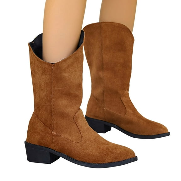 GHSOHS Cowboy Boots for Women Ankle Booties Wide Width Boots for Women Black Boots Knee High Boots Retro Suede Pointed Thick Heel Mid Length Boots Rain Boots Dress Shoes Pointed Toe Boots,Size 39
