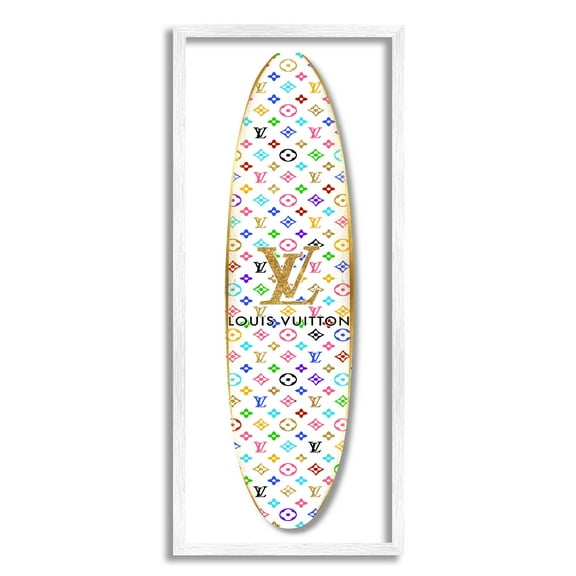 Stupell Industries Bold Trendy Patterned Fashion Design Emblem Surfboard Framed Wall Art, 10 x 24, Design by Madeline Blake
