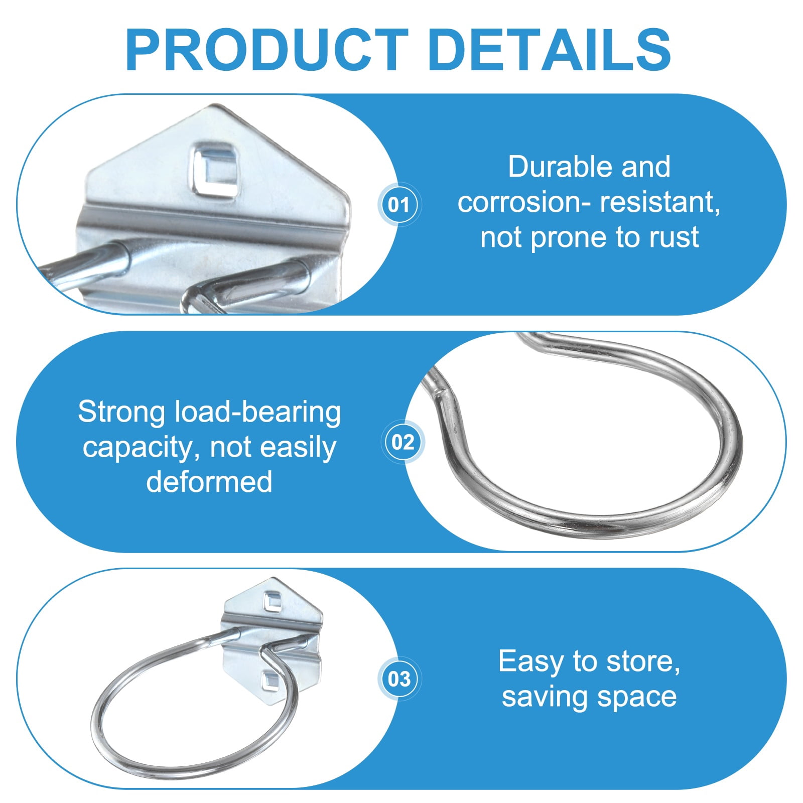 Uxcell 4Pcs Metal Square Peg Board Hooks, 4.7x3.1" Heavy Duty Square Hole Peg Hook Round for 3/8" Spaced Pegboards, Silver