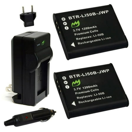 Replacement for Olympus LI-50B Battery (2-Pack, 1200mAh) and Charger