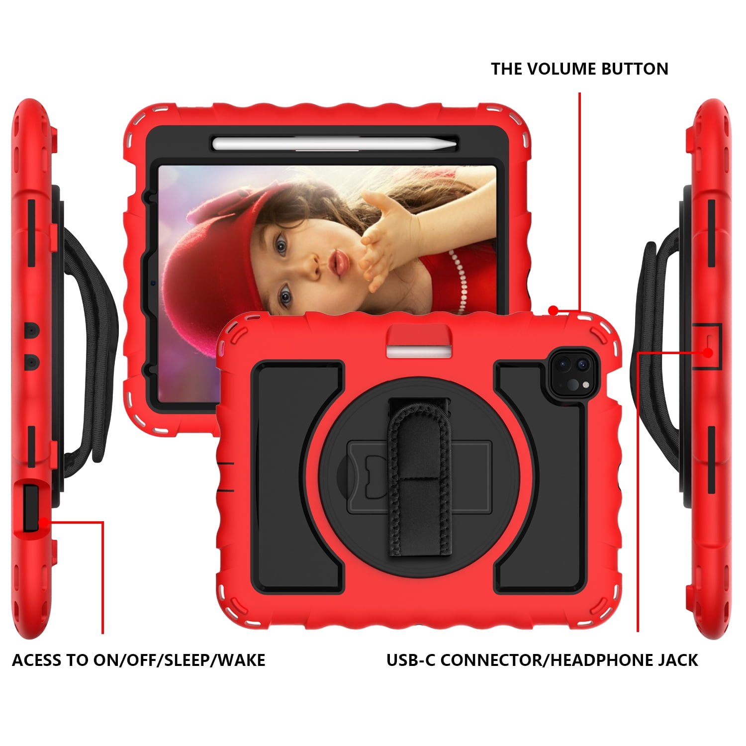 Allytech iPad Air 5 4 10.9 Case 2022/2020, Heavy Duty Shockproof Kids Case with Pencil Holder Hand Strap Kickstand Shoulder Strap for Apple iPad Air 5th 4th Generation 10.9 Inch -Red