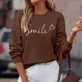 thumbnail image 4 of Chandails en Molleton pour Femmes Automne Haut Superposé Col Rond Chandail en Molleton Rayé Manches Longues Hauts Décontractés Tenue de Détente Confortable Chandail Femme Café S, 4 of 7