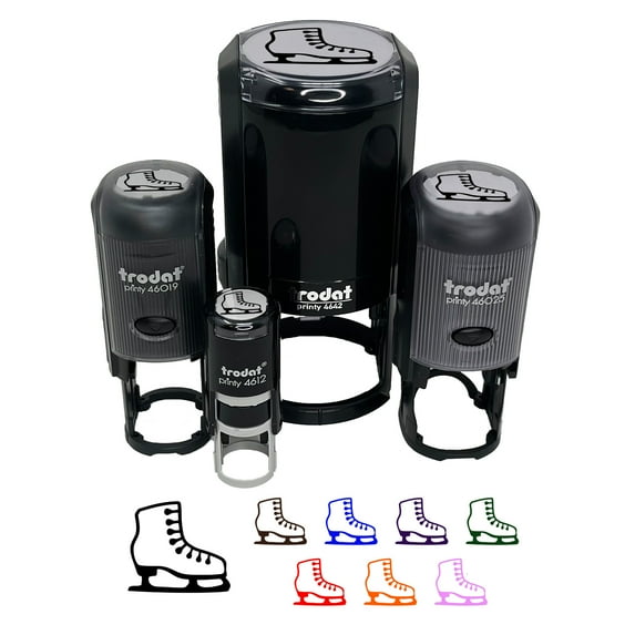 Ice Skating Figure Skates Self-Inking Rubber Stamp Ink Stamper - Fuchsia Ink - Small 3/4 Inch