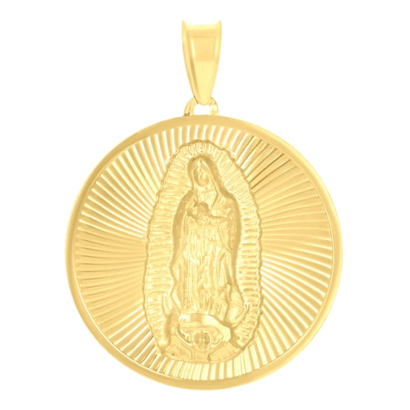 14k Yellow Gold Unisex Medallion Guadalupe/mother Marry Religious Charm Pendant for Men Women