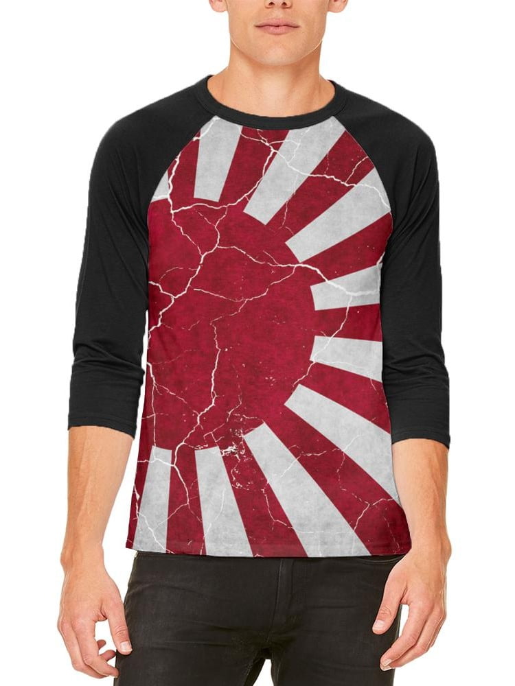 Distressed Japanese Rising Sun Flag Mens Raglan T Shirt