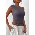 thumbnail image 4 of AIR-Womens 2025 Summer Off The Shoulder Crop Tops Sleeveless One Shoulder Ruched Asymmetrical Y2K Going Out Tank Top, 4 of 4
