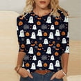 thumbnail image 2 of Enjoytime Halloween Tops for Women Crew Neck 3/4 Sleeve Ghost Graphic T Shirt Casual Fall Plus Size Clothes, 2 of 5