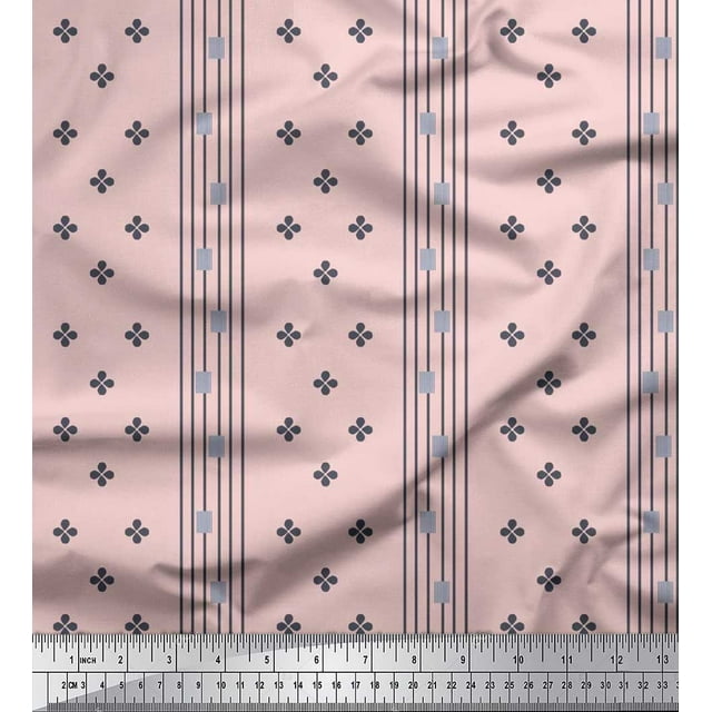 Soimoi Pink polyester Crepe Fabric Pannahazar Jamdani Print Fabric by Yard 52 Inch Wide