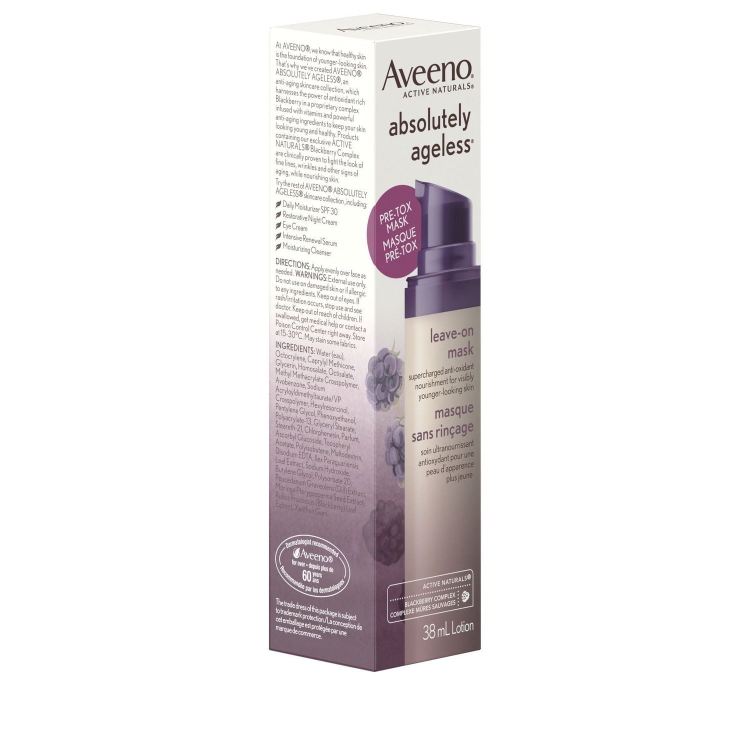Aveeno Absolutely Ageless Pré-Tox Masque quotidien sans rinçage en lotion, Hydratant antiâge, Non comédogène et hypoallergénique, 38 ml