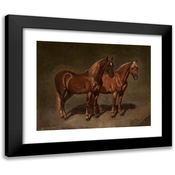 Józef Brodowski 14x12 Black Modern Framed Museum Art Print Titled - Two Horses