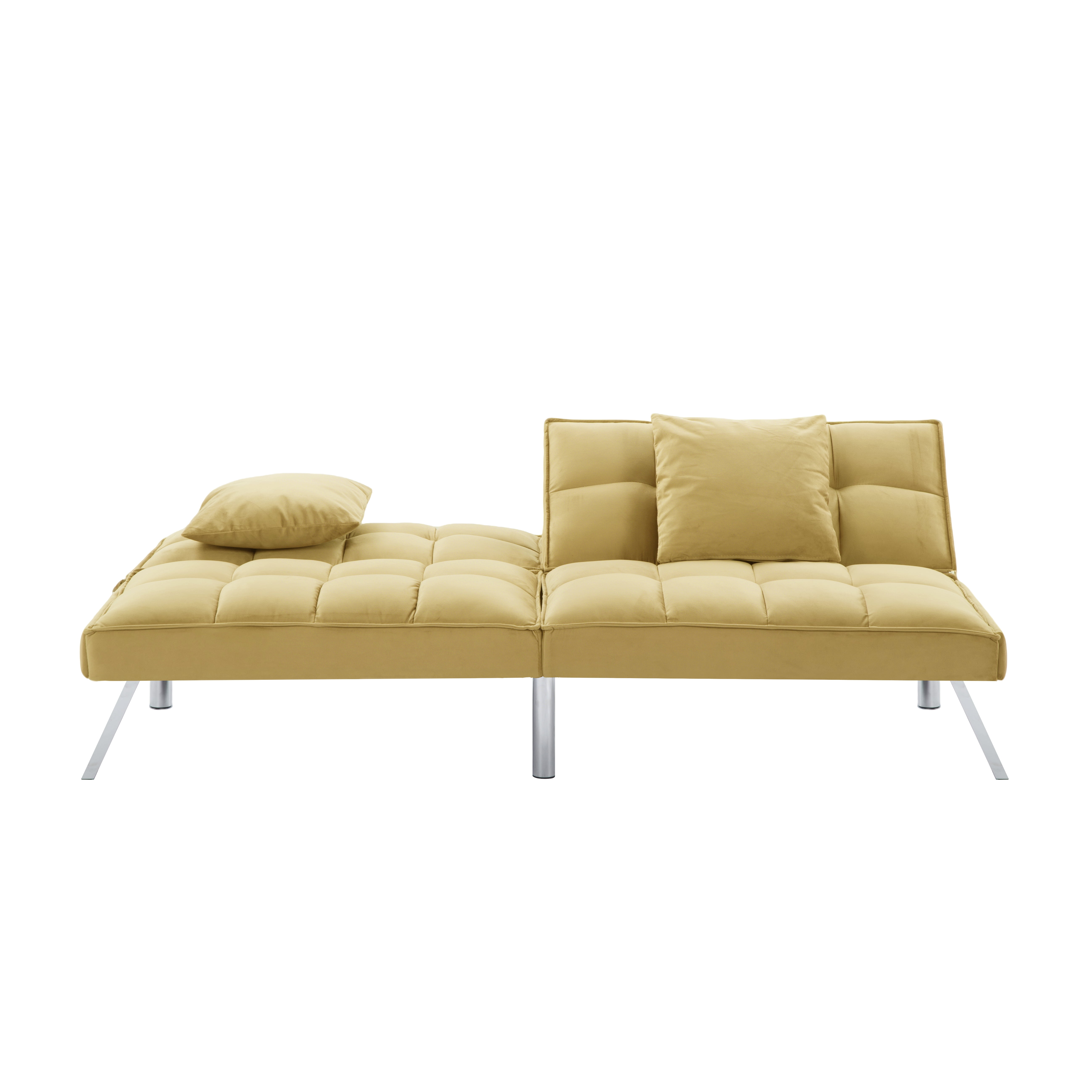 Gewnee Modern Velvet Futon Sofa Bed,67.7" Convertible Sleeper Sofa Bed with Throw Pillows，5 Adjustable Backrest Angles,Loveseat for Small Place,Olive
