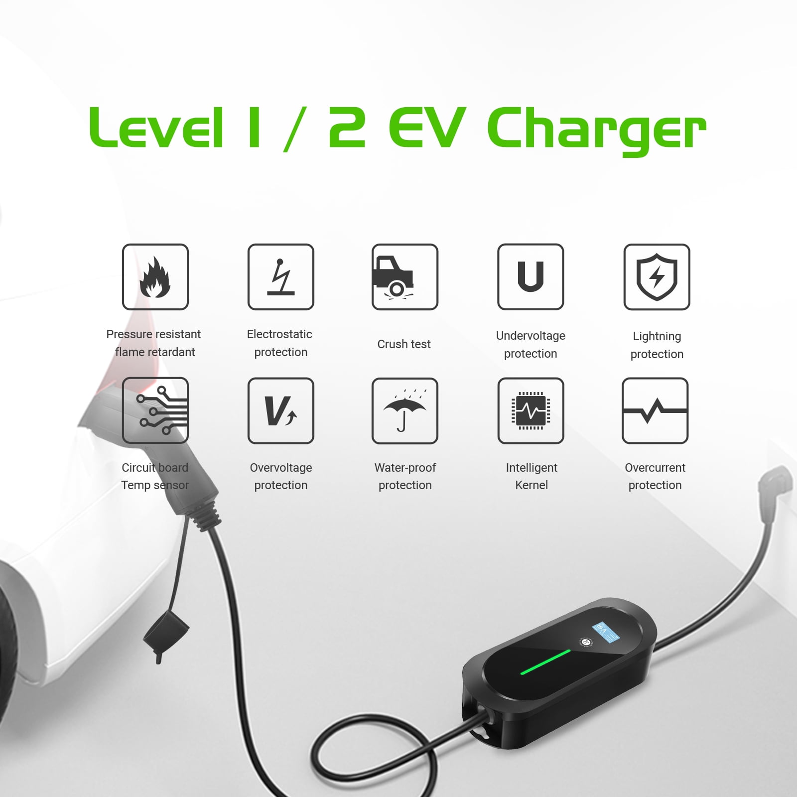 ZENCAR EV Charger Level 1 & Level 2 (100-240V, 16A, 25ft) Portable EVSE  Home Electric Vehicle Charging Station (NEMA6-20 & 5-15 Plug) 